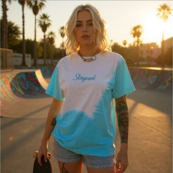 Sky Dye Graphic Tee – by Staycoolnyc Blue White Ombre Cotton Summer Casual M - Picture 1 of 3